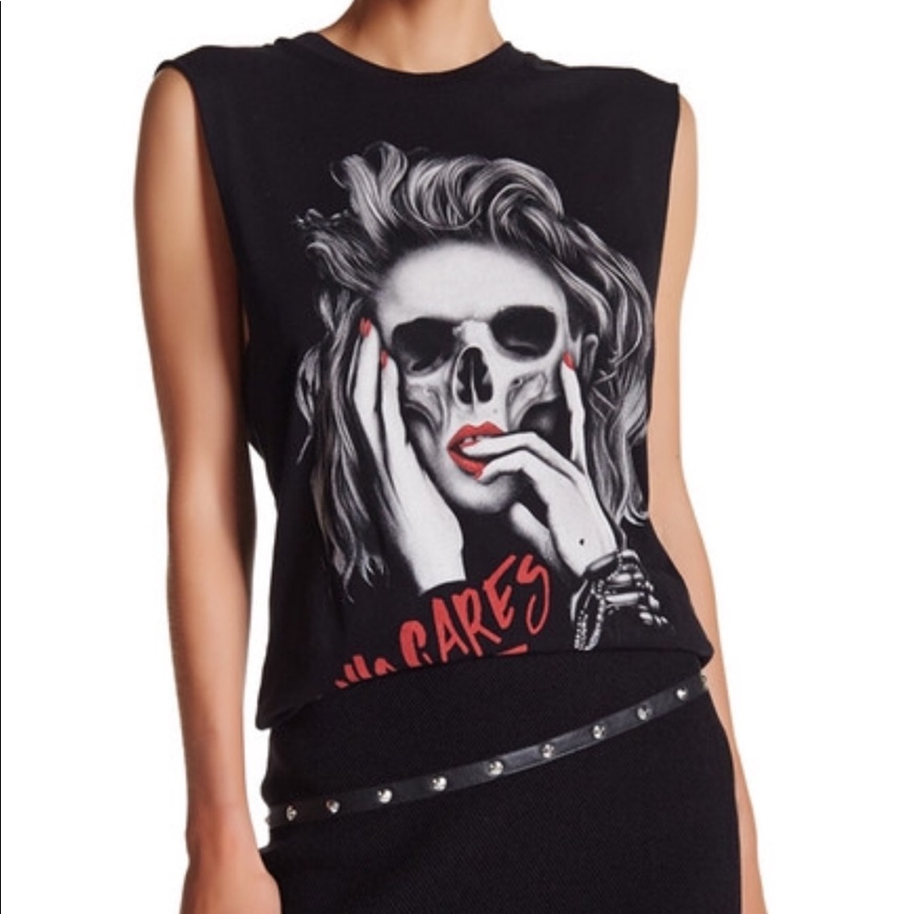 The Kooples Black Graphic Who Cares Sleeveless Top